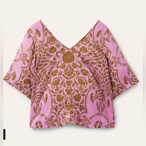 Boden Linen Wide Sleeve Top Orchid Petal, Passion Bloom - Picture 3 of 10